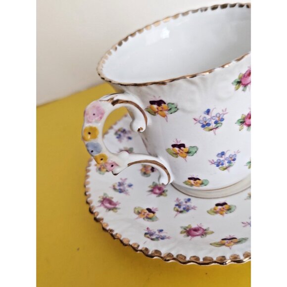 Royal Stafford England Cup & Saucer Set Forget me not pansies decorative handle. - Picture 5 of 11